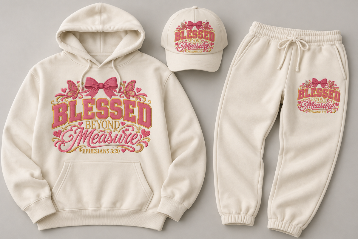 Blessed Beyond Measure 3-Piece Cream Embroidered Set