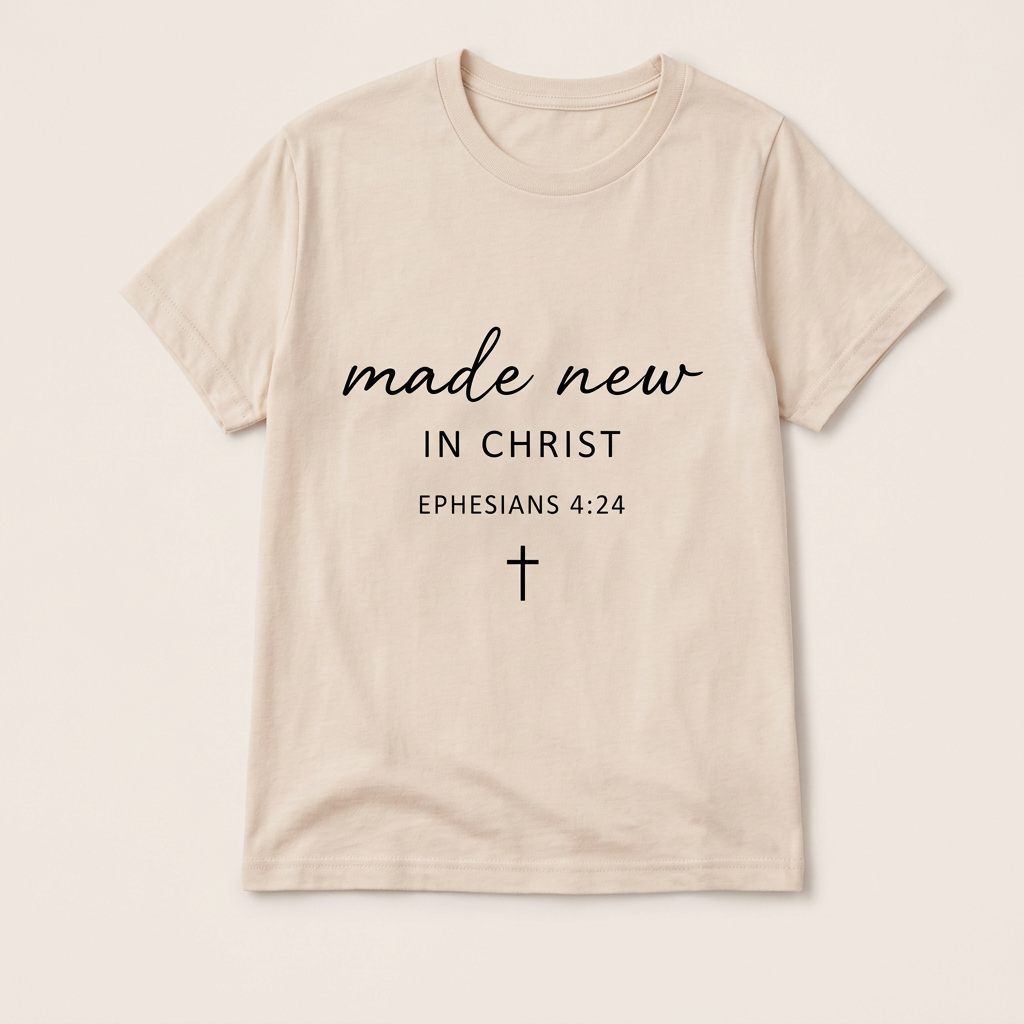 Made New in Christ Ephesians 4:24 T-shirt in cream