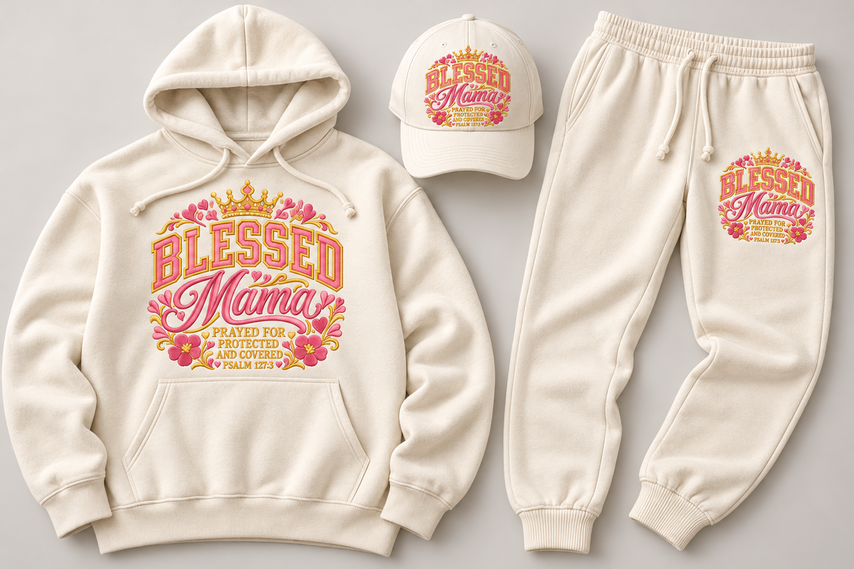 Blessed Mama 3-Piece Cream Embroidered Set