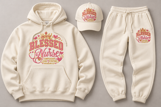 Blessed Nurse 3-Piece Cream Embroidered Set