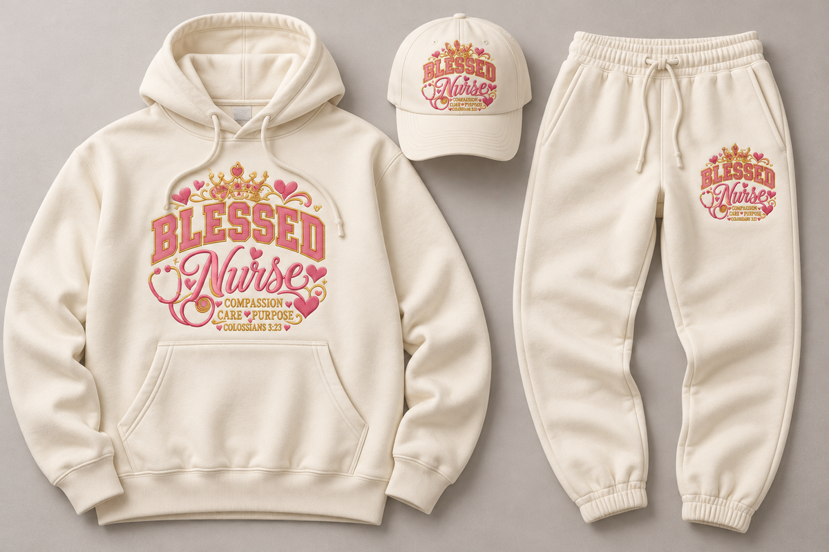 Blessed Nurse | Embroidered Joggers - Cream