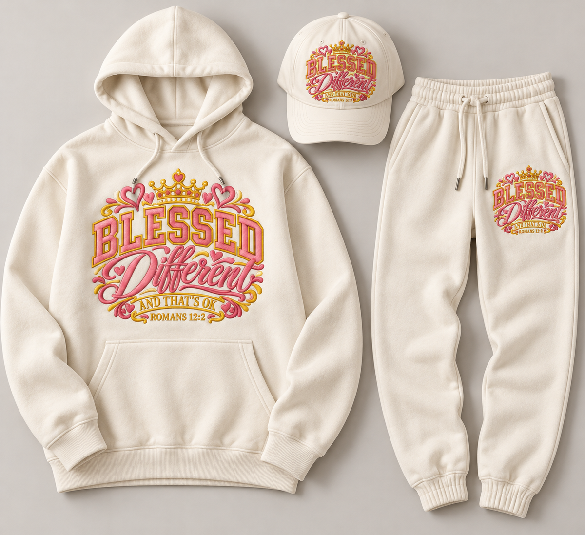 Blessed Different 3-Piece Cream Embroidered Set