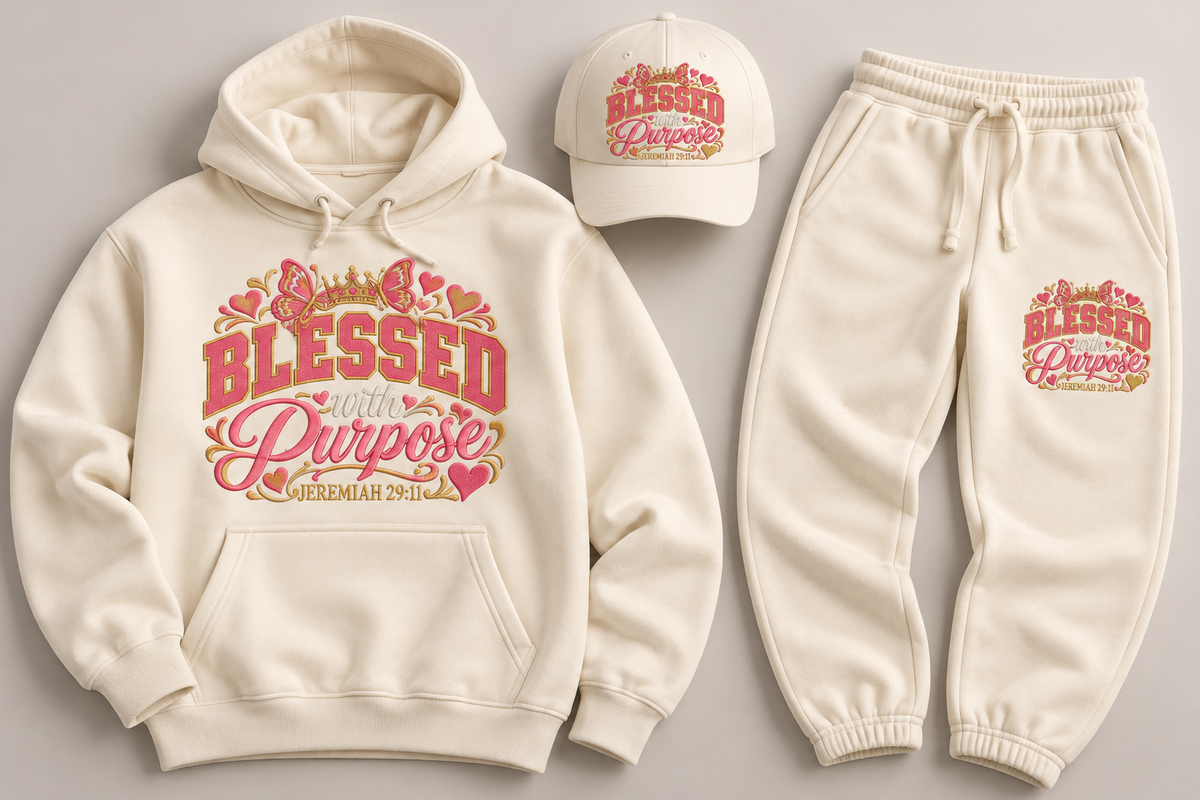 Blessed with Purpose 3-Piece Cream Embroidered Set