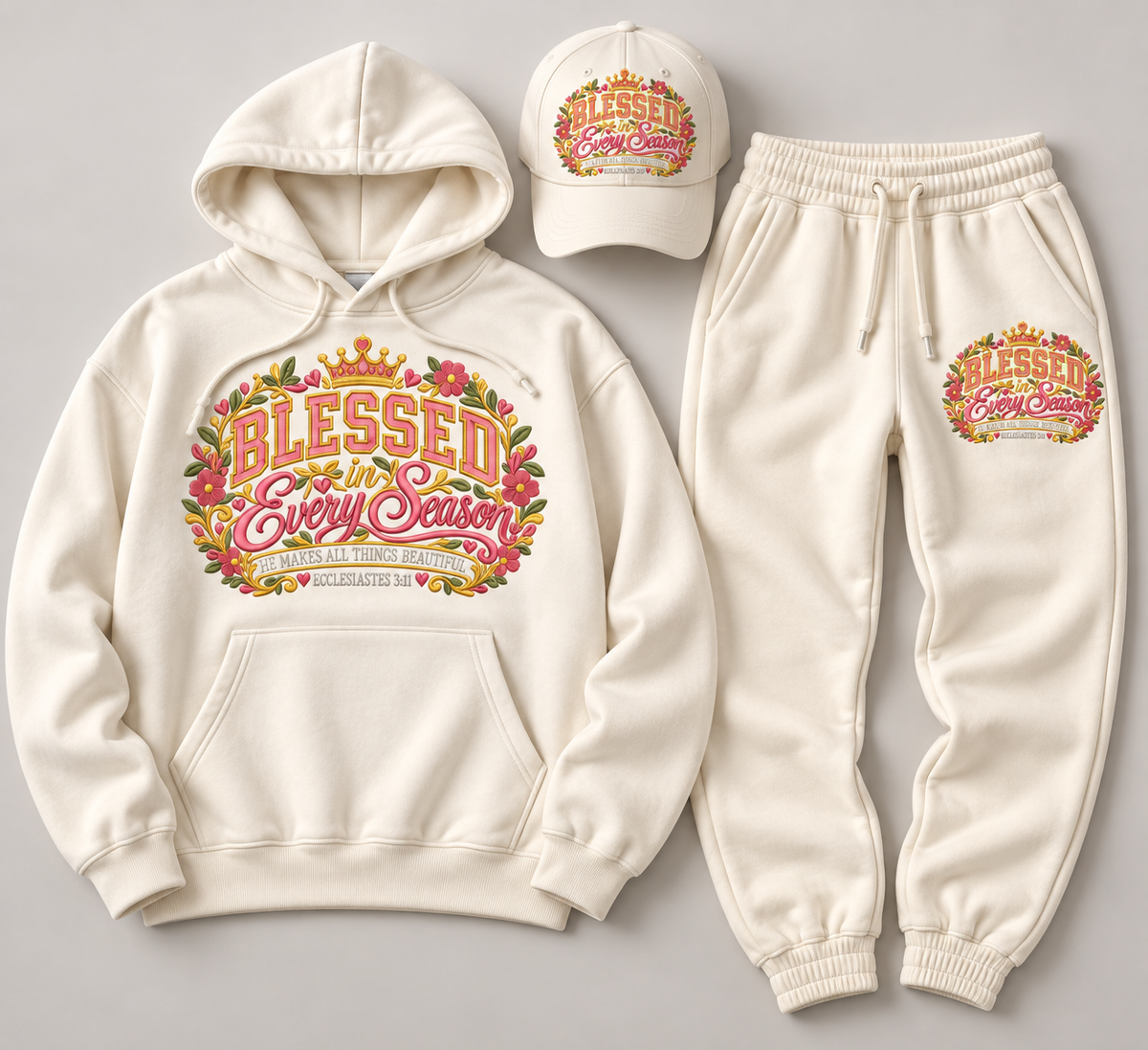 Blessed in Every Season 3-Piece Cream Embroidered Set