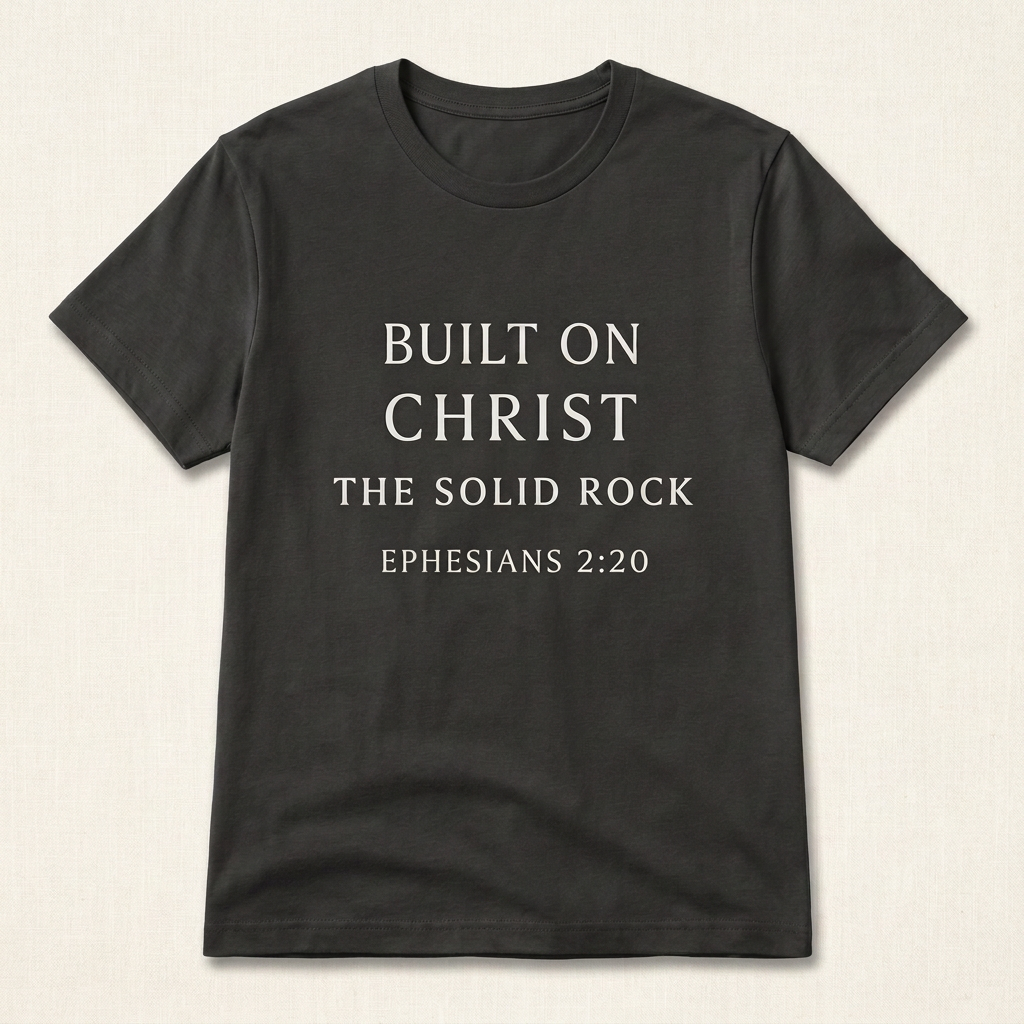 Built on Christ The Solid Rock Ephesians 2:20 T-shirt in charcoal