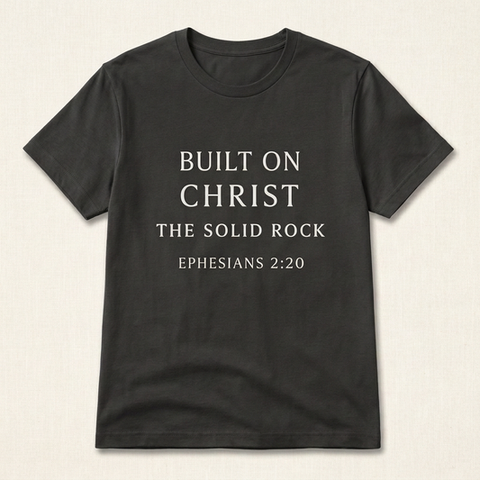 Built on Christ The Solid Rock Ephesians 2:20 T-shirt in charcoal