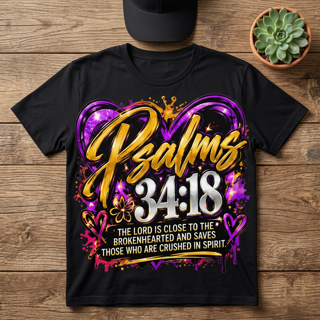 Psalms 34:18 T-shirt mockup