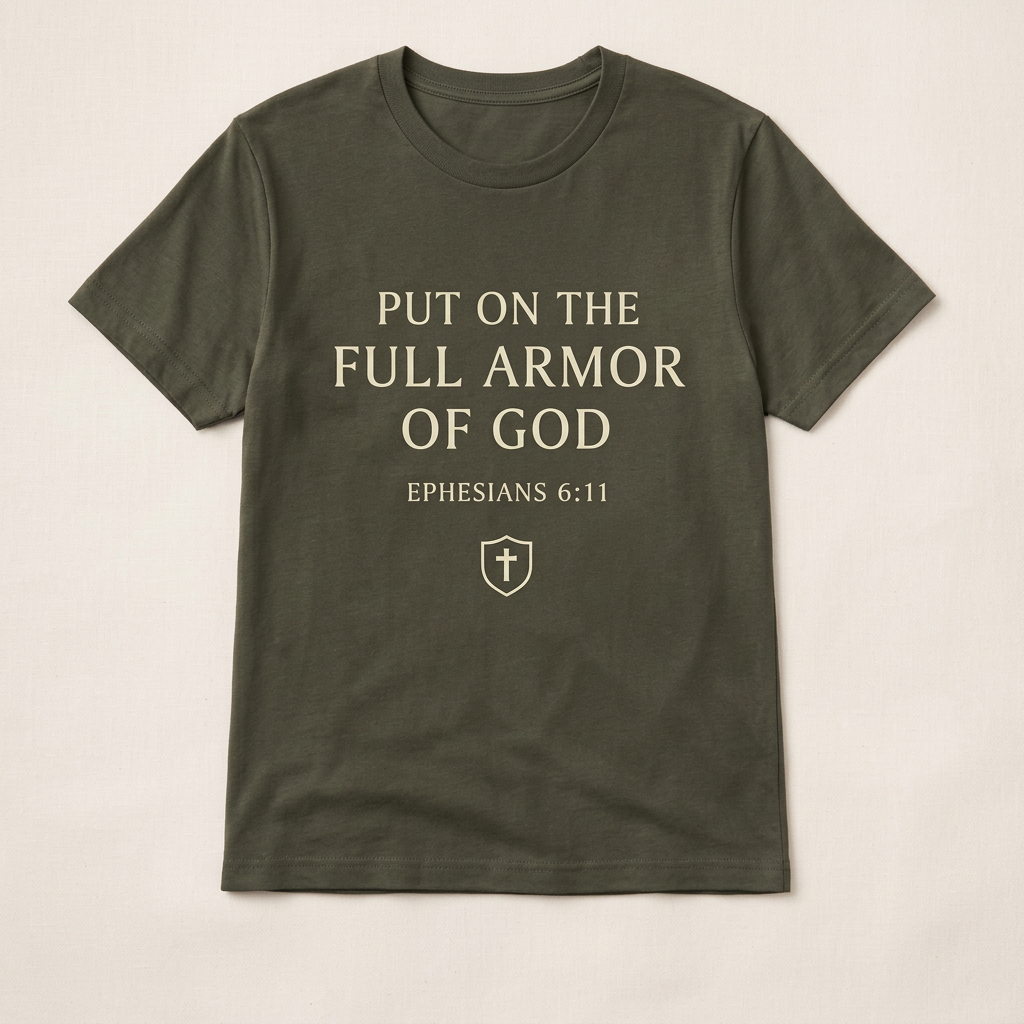 Put On the Full Armor of God Ephesians 6:11 T-shirt in olive