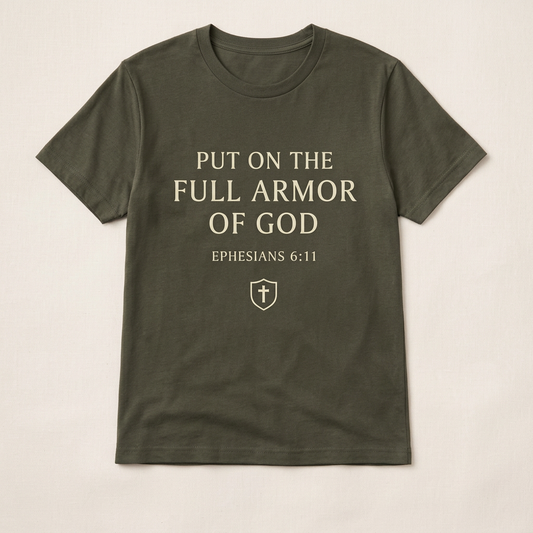Put On the Full Armor of God Ephesians 6:11 T-shirt in olive